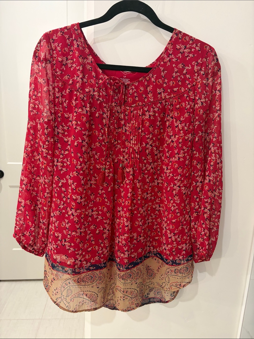 St. John's Bay Red Floral Tunic with Paisley Border